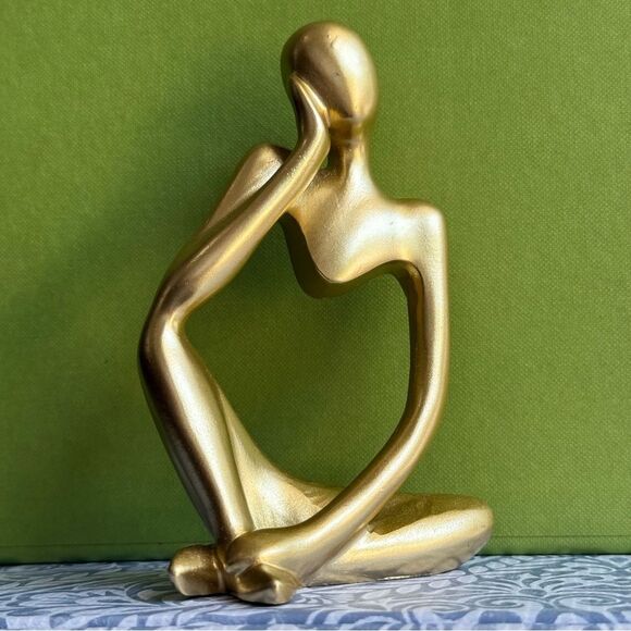 GOLD ABSTRACT THINKER SCULPTURE – MODERN GOLDEN FIGURINE HOME DECOR - Picture 10 of 17